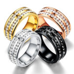 European and American foreign trade titanium steel full diamond double diamond row circumference diamond ring new popular ring source manufacturer cross-border exclusive supply