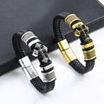 Leather woven vintage cross bracelet European and American cross-border fashion men's jewelry new style - Image 4