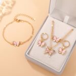 Double-layer layered oil dripping butterfly necklace bracelet earring - Image 3