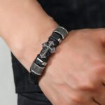 Leather woven vintage cross bracelet European and American cross-border fashion men's jewelry new style - Image 3