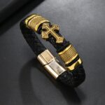 Leather woven vintage cross bracelet European and American cross-border fashion men's jewelry new style - Image 2