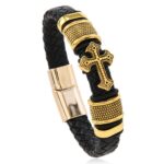 Leather woven vintage cross bracelet European and American cross-border fashion men's jewelry new style - Image 5