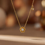 2026 New Titanium Steel Fading Floral INS Trendy Niche Design Light Luxury Rose Diamond 18k Gold Necklace
