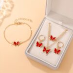 Double-layer layered oil dripping butterfly necklace bracelet earring - Image 4