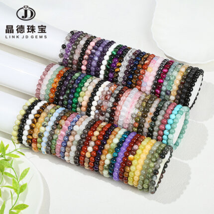 Natural Stone Crystal Agate Round Bead Bracelet Tiger's Eye Stone Bead Bracelet