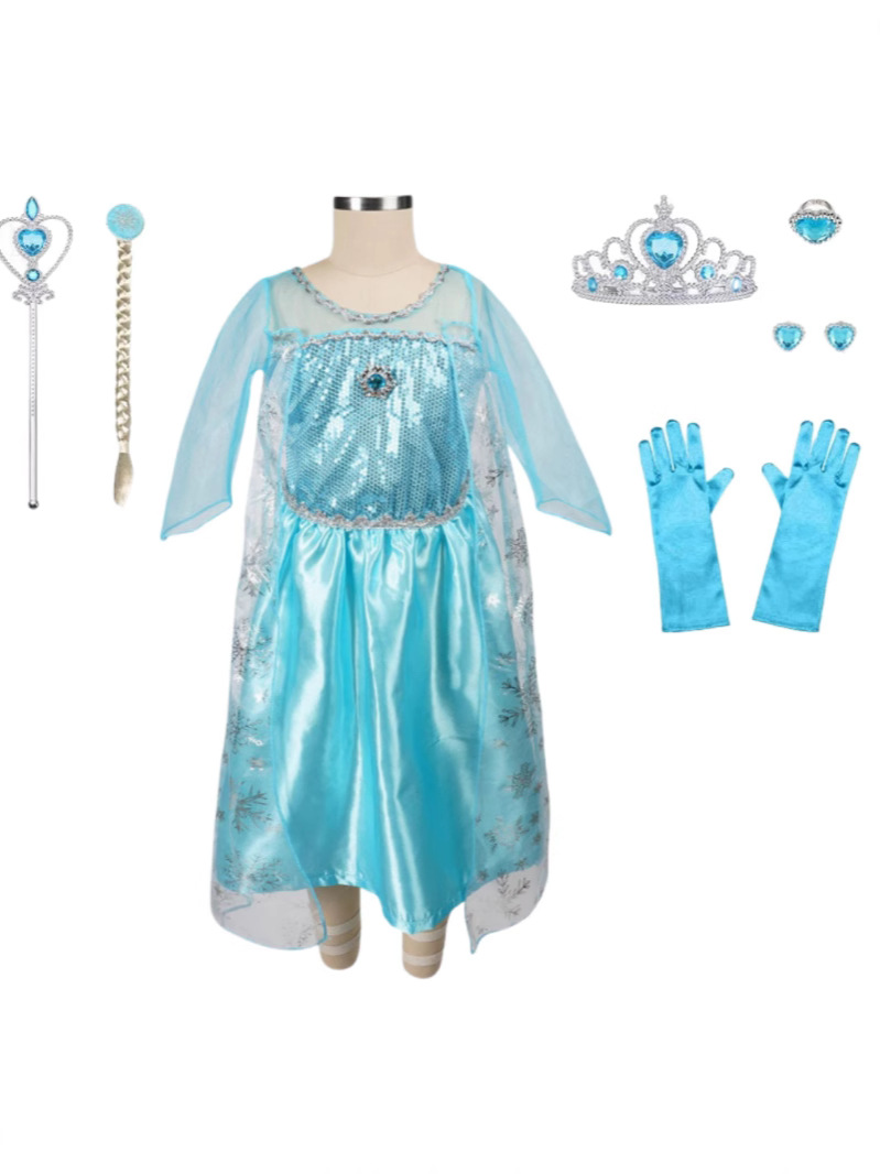 O1CN0125Y9cZ20upozTbljR_2207908946910-0-cib.jpg Girls' Frozen Elsa Princess Cosplay Dress Snowflake Costume Gown for Babies & Kids - Image 1