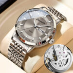 Trendy Men's Hollow Mechanical-Look Dress Watch Dual Date, Luminous Dial & Water-Resistant Tide