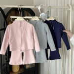 2026 New Girls' Spring and Autumn Korean Sweatshirt Set, Children's Zipper Jacket, Flared Pants, Stand Collar Two-Piece Trendy Set