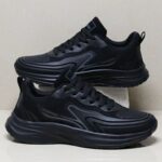Spring and Autumn Leather Waterproof Non-Slip Sneakers Men's Black Work Shoes Light Sole Casual Running Shoes Men's - Image 3