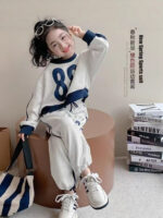 Girls' Spring Sports Set 2026 Stylish Pullover Sweatshirt & Casual Pants Two-Piece Outfit for Kids