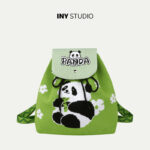 Panda Grandpa Cartoon Knit Handbag & Backpack Spring/Summer Large-Capacity Drawstring Shoulder Bag - Image 3