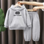 Children's Winter Warm Fleece Sweatshirt Set  Thickened Hooded Pullover & Sports Sweatpants Two-Piece Outfit for Girls & Babies - Image 2