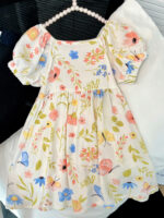 Girls' Summer Cotton Silk Floral Princess Dress Short-Sleeve Full-Print Dress for Babies & Kids