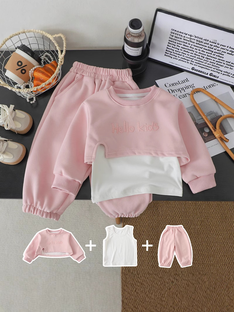 O1CN01ABX6he2FVO8KJrfO9_2211540688885-0-cib.jpg Girls' suit sweatshirt fashionable casual foreign style children's 2025 baby spring and autumn new princess style three-piece outerwear - Image 1