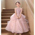 Girls' Elegant Pink Light Luxury Princess Dress for Piano Performance & Weddings - Image 2