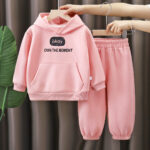 Children's Winter Warm Fleece Sweatshirt Set  Thickened Hooded Pullover & Sports Sweatpants Two-Piece Outfit for Girls & Babies - Image 4