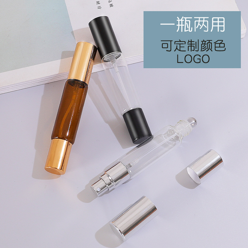O1CN01Ffjaq21CBHfXBK8co_2219362540042-0-cib.jpg Double-ended dual-purpose roll-on spray bottle, cylindrical perfume, water bottling, travel, portable cosmetics, transparent glass bottle, explosive - Image 1