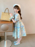 Girls' Summer Pure Cotton Floral Princess Dress Lightweight & Stylish Short-Sleeve Dress for Kids - Image 2