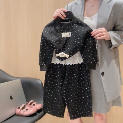 Black floral sweatshirt set