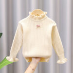 Girls' Warm Fleece-Lined Lace Sweater  Spring, Autumn & Winter Thickened Base Layer Top - Image 2
