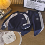 Boys' sweatshirt set, new spring sportswear set, foreign style splicing, children's sweatshirt and sweatpants, two-piece set of children's clothing - Image 2