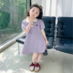 Girls summer dress princess dress foreign style polo neck skirt kids puff sleeve dress thin princess dress - Image 4