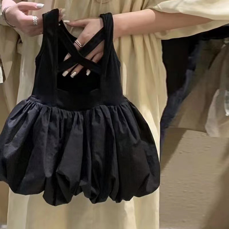 O1CN01VKK9gi1mACjETwRnN_2214012324913-0-cib.jpg Girls' Black Backless Bubble Skirt Tank Dress Summer Sleeveless Princess Sundress - Image 1
