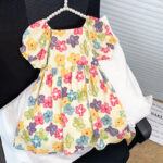 Girls' Summer Cotton Silk Floral Princess Dress Short-Sleeve Full-Print Dress for Babies & Kids - Image 11