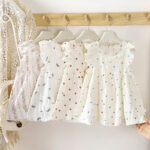 Summer girls' new dress with cloud cotton small fly-sleeve sweet dress, stylish floral dress