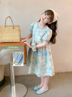 Girls' Summer Pure Cotton Floral Princess Dress Lightweight & Stylish Short-Sleeve Dress for Kids - Image 4