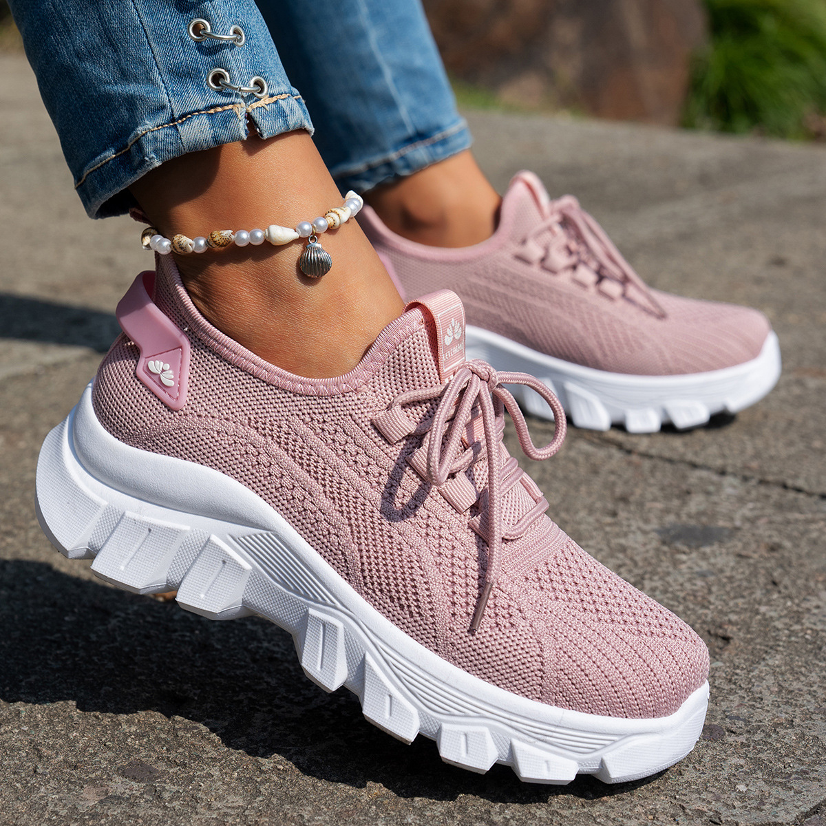 O1CN01fBjnI923r7YJ6aONm_2220887377308-0-cib.jpg Women's Plus Size Flyknit Sneakers 2025 Summer Breathable & Lightweight Casual Mom Shoes - Image 1