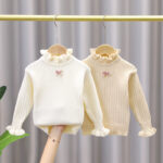 Girls' Warm Fleece-Lined Lace Sweater  Spring, Autumn & Winter Thickened Base Layer Top - Image 4