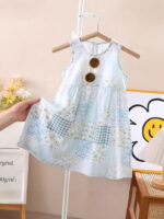 Girls foreign floral dresses, summer girls, sleeveless vest dresses, princess dresses, thin baby cute nightdresses - Image 3
