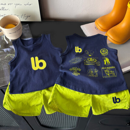 Unisex Kids' Double-Sided Graphic Tank Top & Shorts Two-Piece Summer Set
