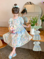Girls' Summer Pure Cotton Floral Princess Dress Lightweight & Stylish Short-Sleeve Dress for Kids - Image 3