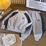 Boys' sweatshirt set, new spring sportswear set, foreign style splicing, children's sweatshirt and sweatpants, two-piece set of children's clothing - Image 3