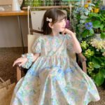 Girls' Summer Pure Cotton Floral Princess Dress Lightweight & Stylish Short-Sleeve Dress for Kids