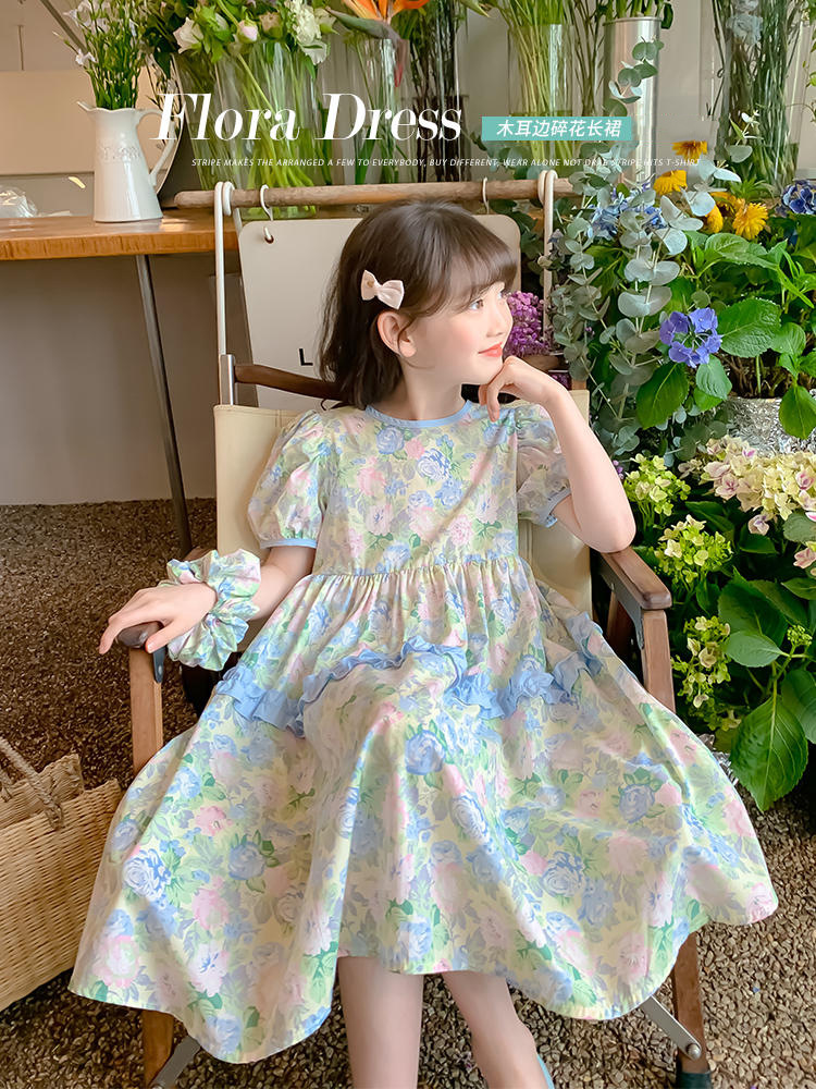 O1CN01pdaiLj1CRJY2WDQIR_2208220770077-0-cib.jpg Girls' Summer Pure Cotton Floral Princess Dress Lightweight & Stylish Short-Sleeve Dress for Kids - Image 1