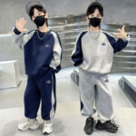 Boys' sweatshirt set, new spring sportswear set, foreign style splicing, children's sweatshirt and sweatpants, two-piece set of children's clothing - Image 4