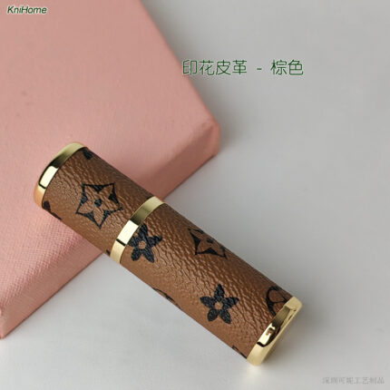 5ML gold shell; Printed leather - brown; Zinc alloy veneer + inner glass bottle