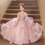 Girls' Elegant Pink Light Luxury Princess Dress for Piano Performance & Weddings - Image 3