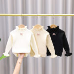 Girls' Warm Fleece-Lined Lace Sweater  Spring, Autumn & Winter Thickened Base Layer Top - Image 3