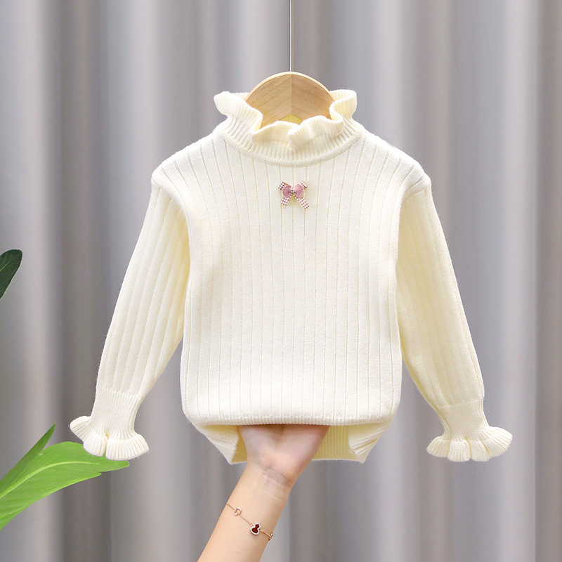 O1CN01yDajTs2NRjoP655sm_2218327489960-0-cib.jpg Girls' Warm Fleece-Lined Lace Sweater Spring, Autumn & Winter Thickened Base Layer Top - Image 1