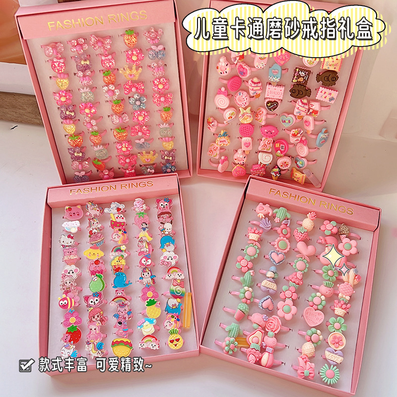 O1CN01DAbEqc1kjoVCyRnhF_2214290484720-0-cib.jpg Cross Border Kids Cartoon Flower Ring 50 Box Open Matte Plastic Ring Birthday Gift Kindergarten - Image 1